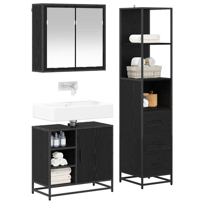 Badezimmermöbel-Set 3 stk. Schwarz Eichen-Optik 65 x 33 x 60 cm