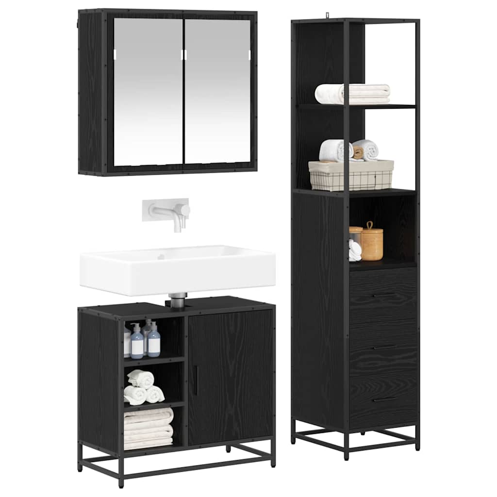 Badezimmermöbel-Set 3 stk. Schwarz Eichen-Optik 65 x 33 x 60 cm
