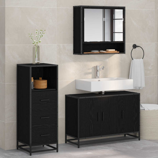 Badezimmermöbel-Set 3 stk. Schwarz Eichen-Optik 90 x 33 x 60 cm