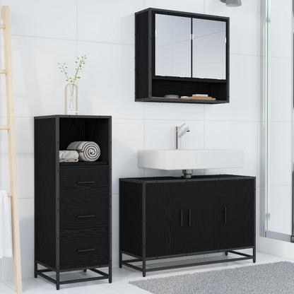 Badezimmermöbel-Set 3 Stk. Schwarz Eichen-Optik Holzwerkstoff