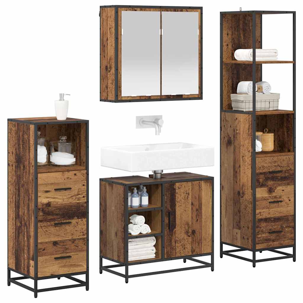 Badezimmermöbel-Set mit Schubladen 4 pcs Altholz Holzwerkstoff