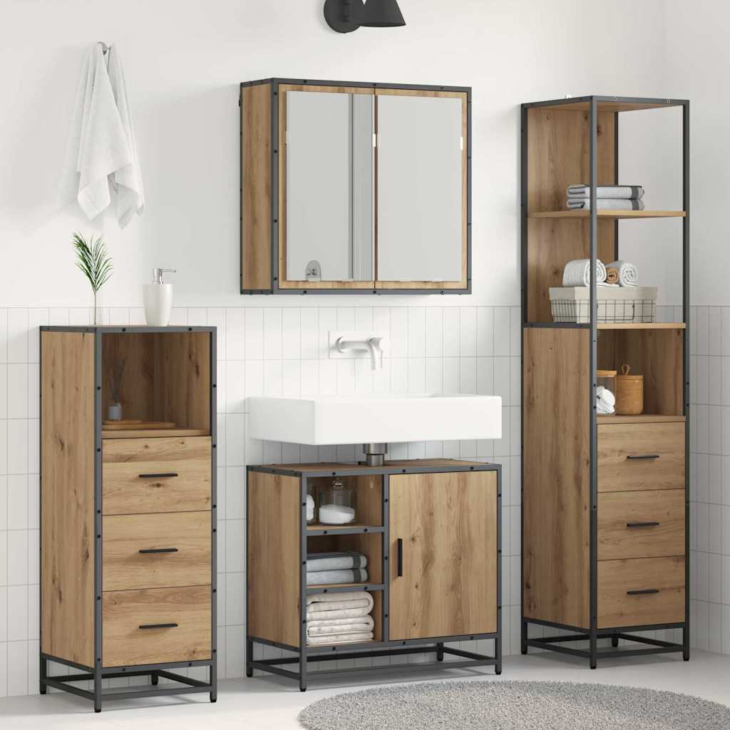 Badezimmermöbel-Set 4 Stk. Artisan-Eiche 65 x 33 x 60 cm