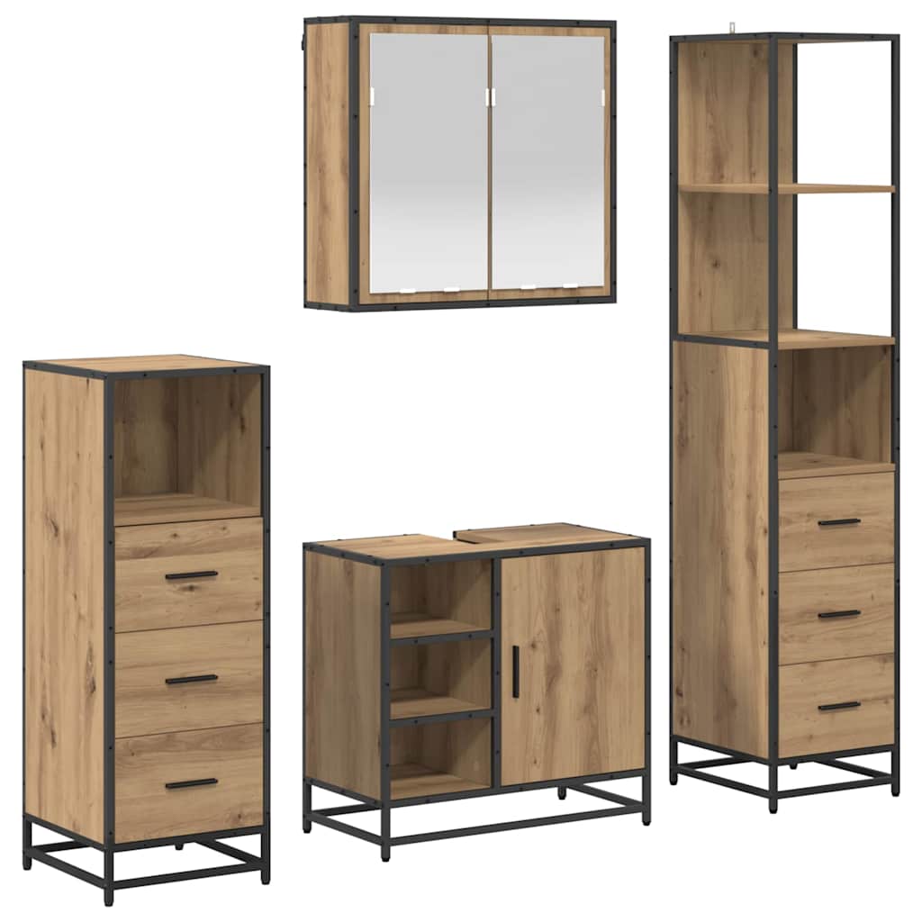 Badezimmermöbel-Set 4 Stk. Artisan-Eiche 65 x 33 x 60 cm