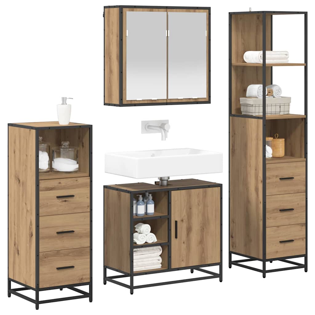Badezimmermöbel-Set 4 Stk. Artisan-Eiche 65 x 33 x 60 cm