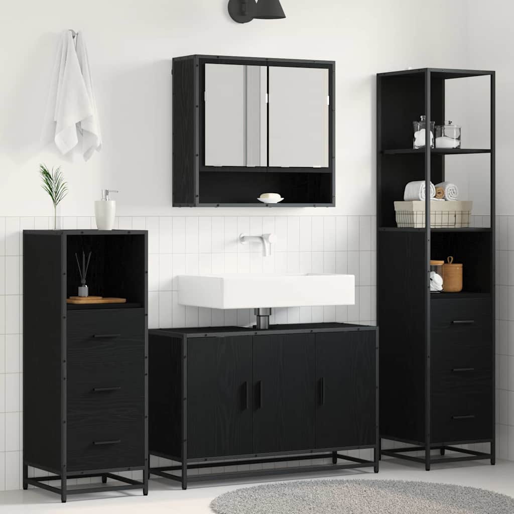 Badezimmermöbel-Set 3 stk. Schwarz Eichen-Optik
