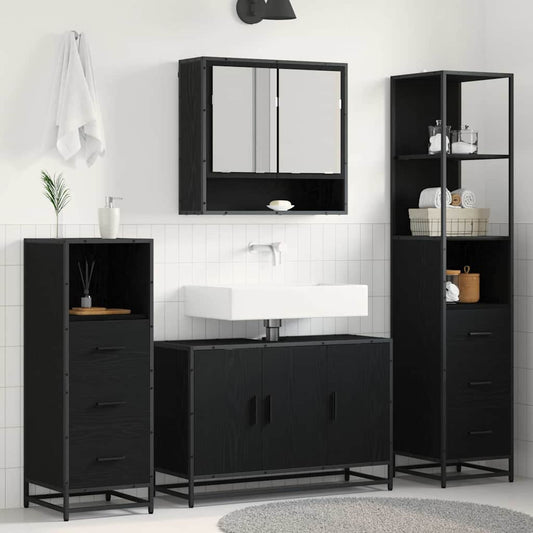 Badezimmermöbel-Set 3 stk. Schwarz Eichen-Optik