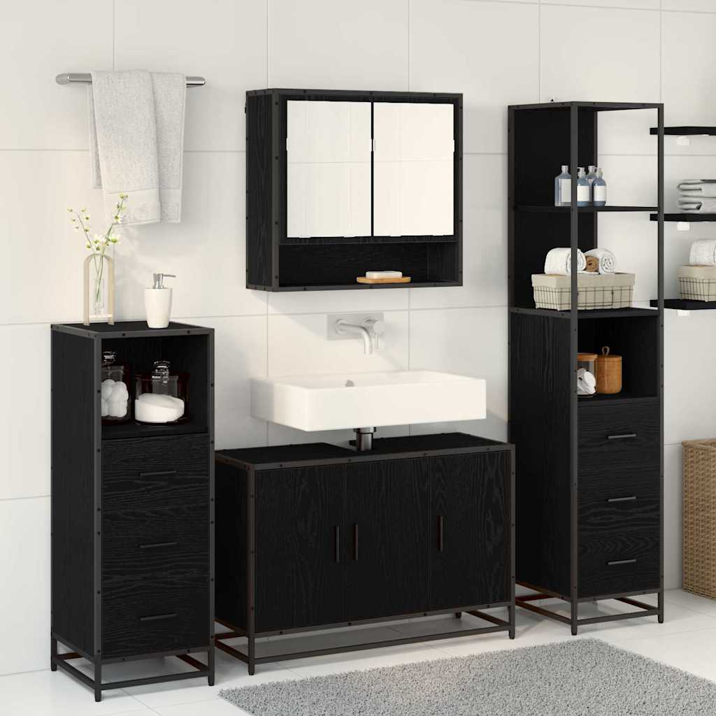 Badezimmermöbel-Set 3 stk. Schwarz Eichen-Optik