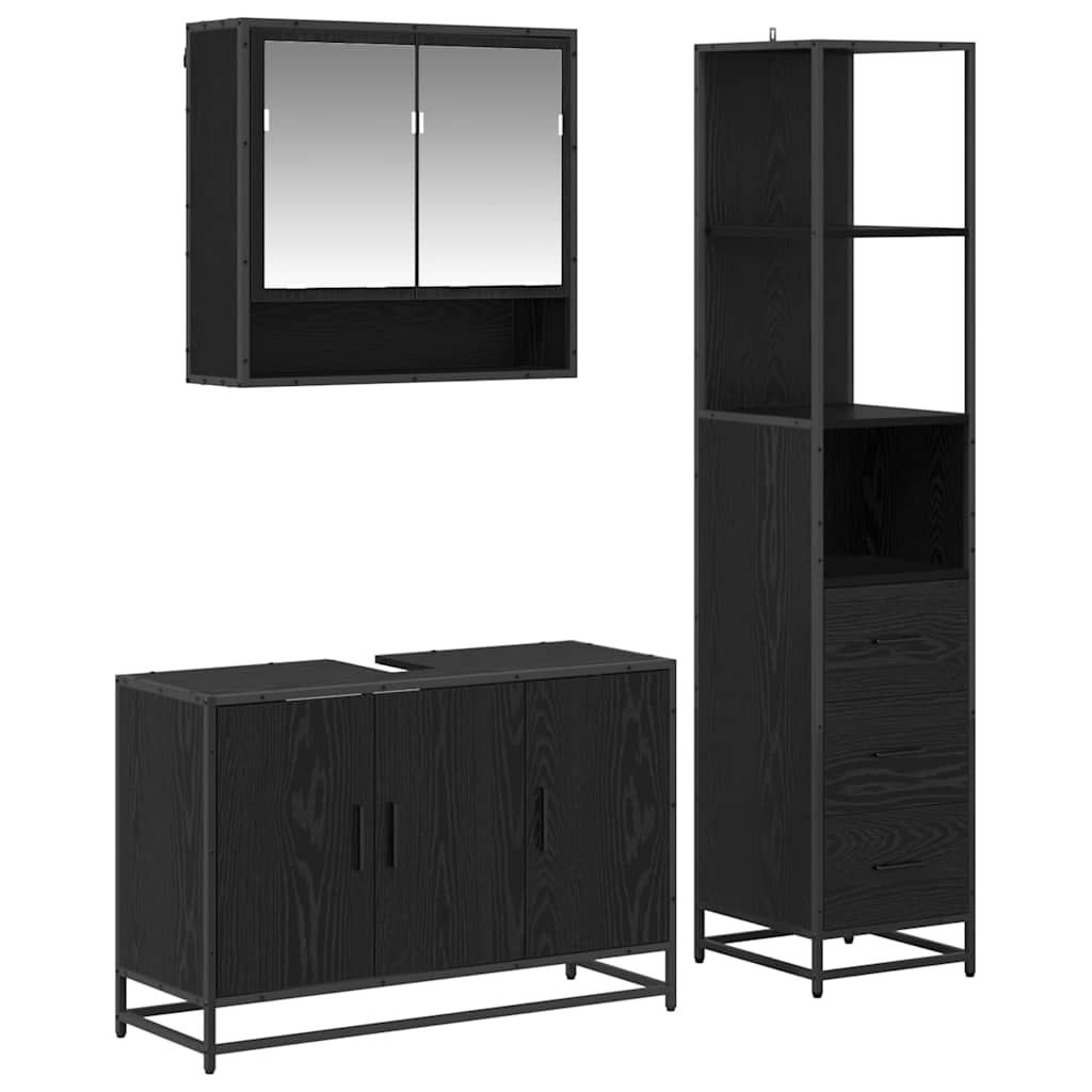 Badezimmermöbel-Set 3 stk. Schwarz Eichen-Optik