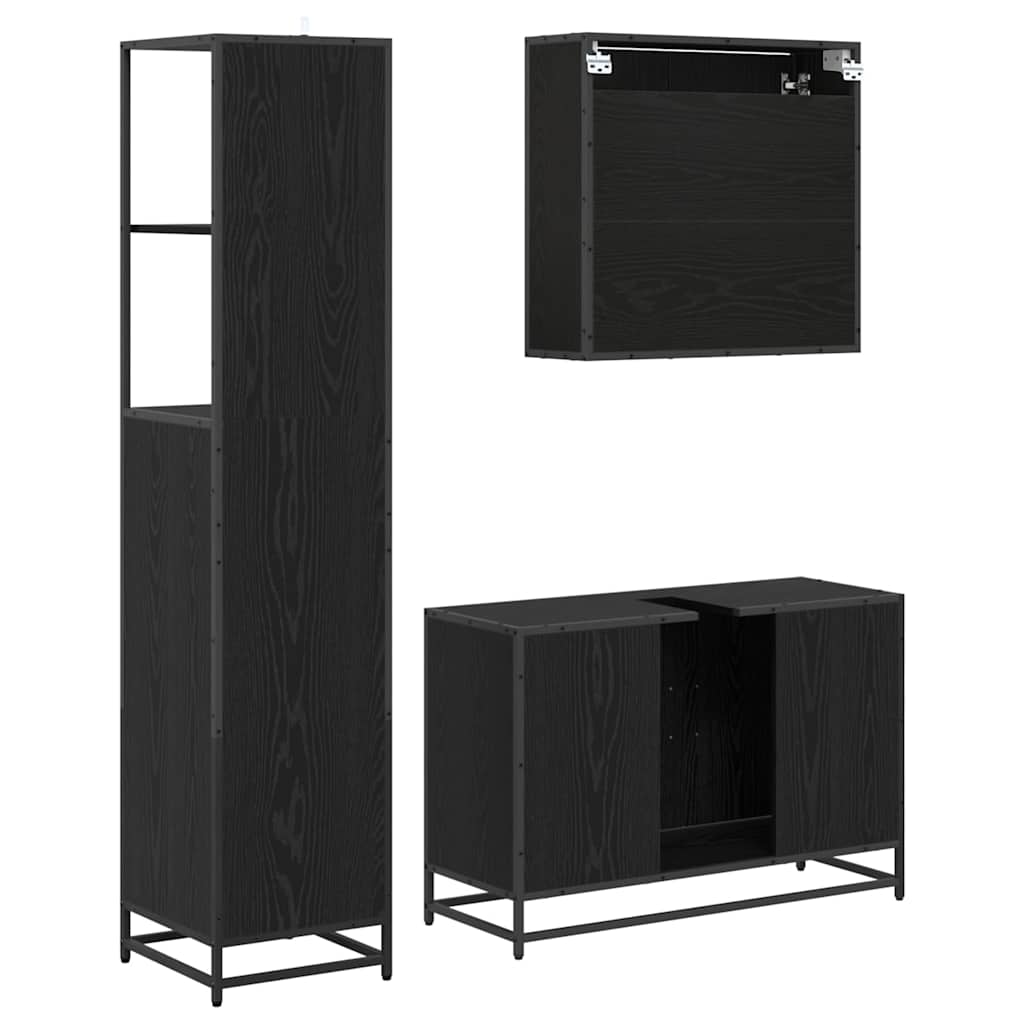 Badezimmermöbel-Set 3 stk. Schwarz Eichen-Optik