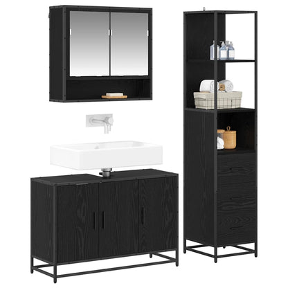 Badezimmermöbel-Set 3 stk. Schwarz Eichen-Optik