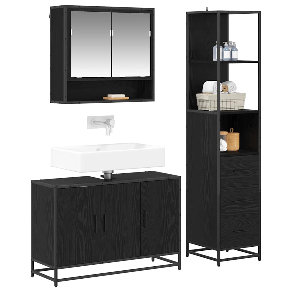 Badezimmermöbel-Set 3 stk. Schwarz Eichen-Optik
