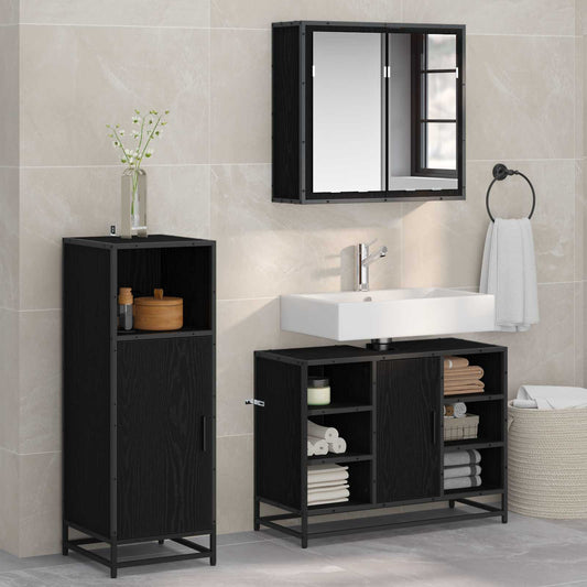 Badezimmermöbel-Set 3 stk. Schwarz Eichen-Optik 80 x 33 x 60 cm