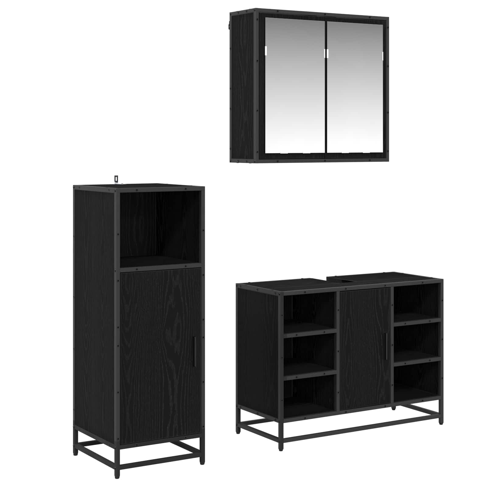 Badezimmermöbel-Set 3 stk. Schwarz Eichen-Optik 80 x 33 x 60 cm