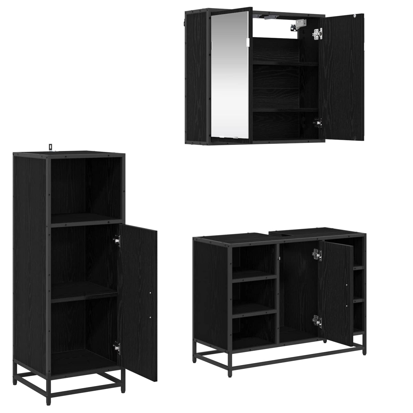 Badezimmermöbel-Set 3 stk. Schwarz Eichen-Optik 80 x 33 x 60 cm