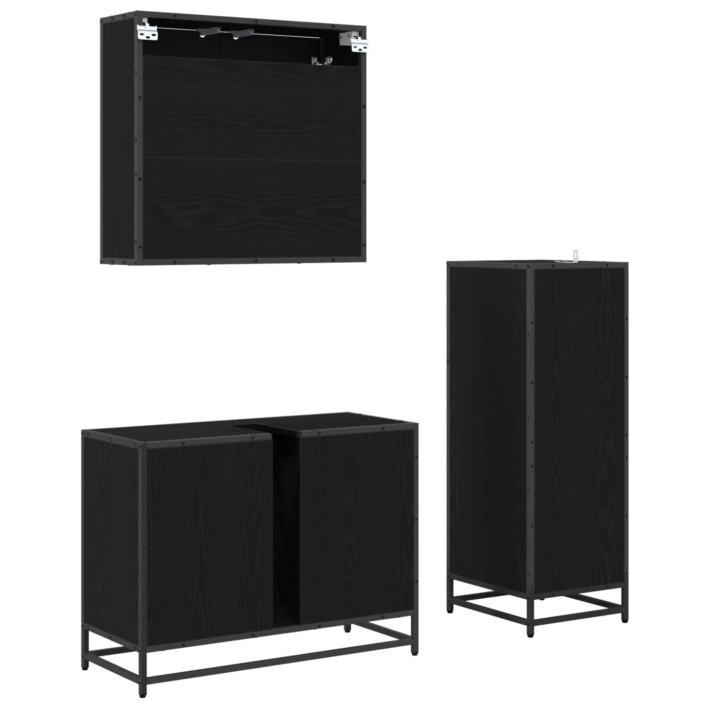 Badezimmermöbel-Set 3 stk. Schwarz Eichen-Optik 80 x 33 x 60 cm