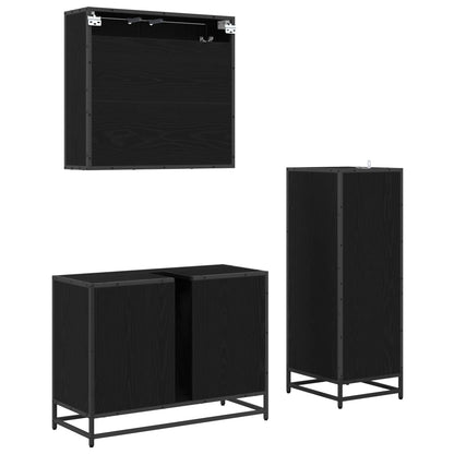 Badezimmermöbel-Set 3 stk. Schwarz Eichen-Optik 80 x 33 x 60 cm