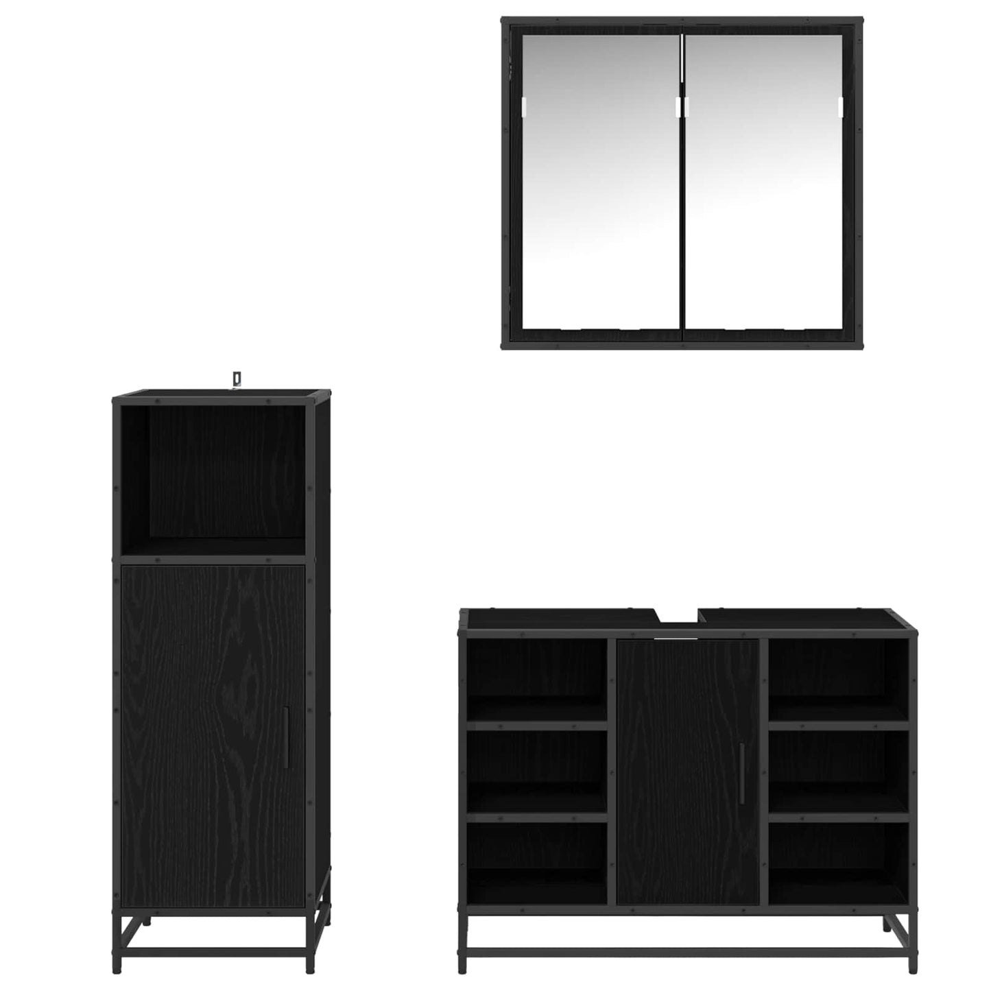 Badezimmermöbel-Set 3 stk. Schwarz Eichen-Optik 80 x 33 x 60 cm