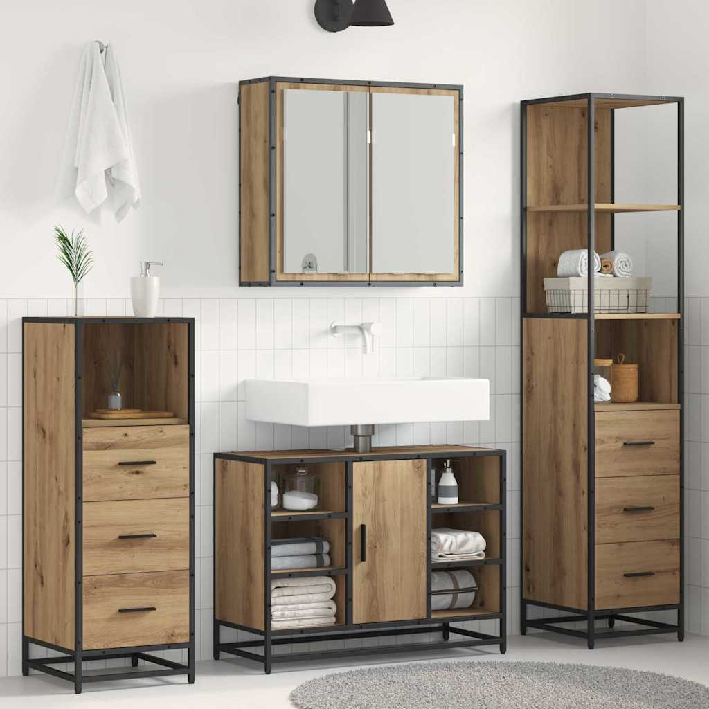 Badezimmermöbel-Set 3 stk. Artisan-Eiche 80 x 33 x 60 cm
