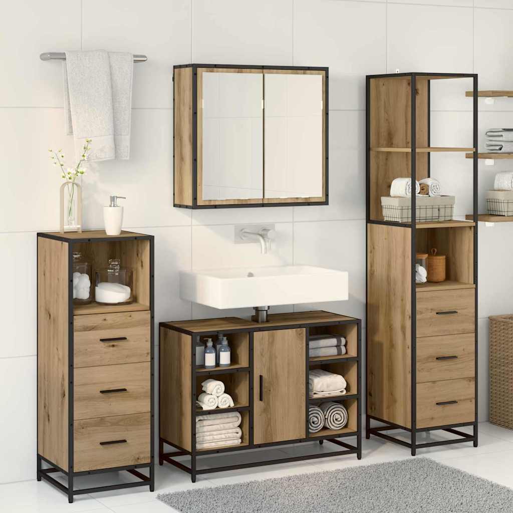 Badezimmermöbel-Set 3 stk. Artisan-Eiche 80 x 33 x 60 cm