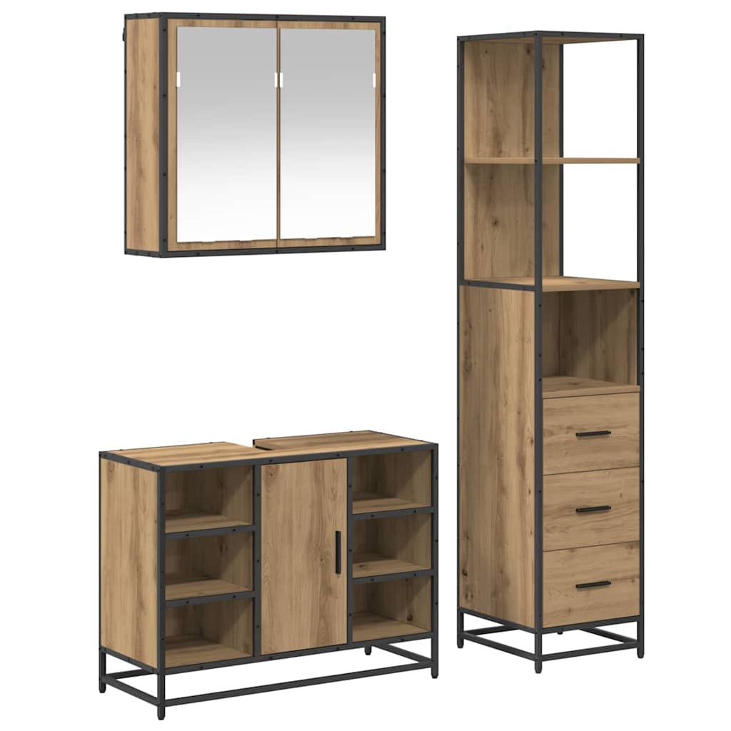 Badezimmermöbel-Set 3 stk. Artisan-Eiche 80 x 33 x 60 cm