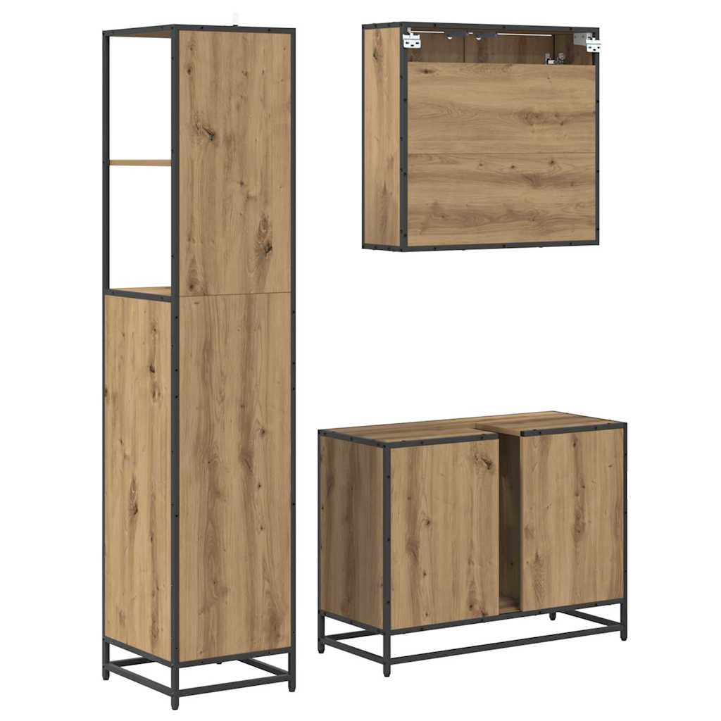 Badezimmermöbel-Set 3 stk. Artisan-Eiche 80 x 33 x 60 cm