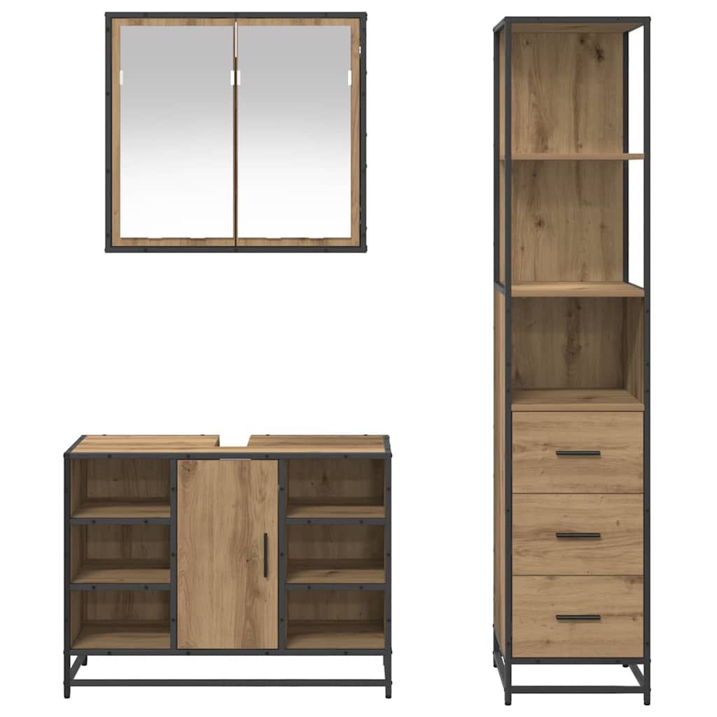 Badezimmermöbel-Set 3 stk. Artisan-Eiche 80 x 33 x 60 cm