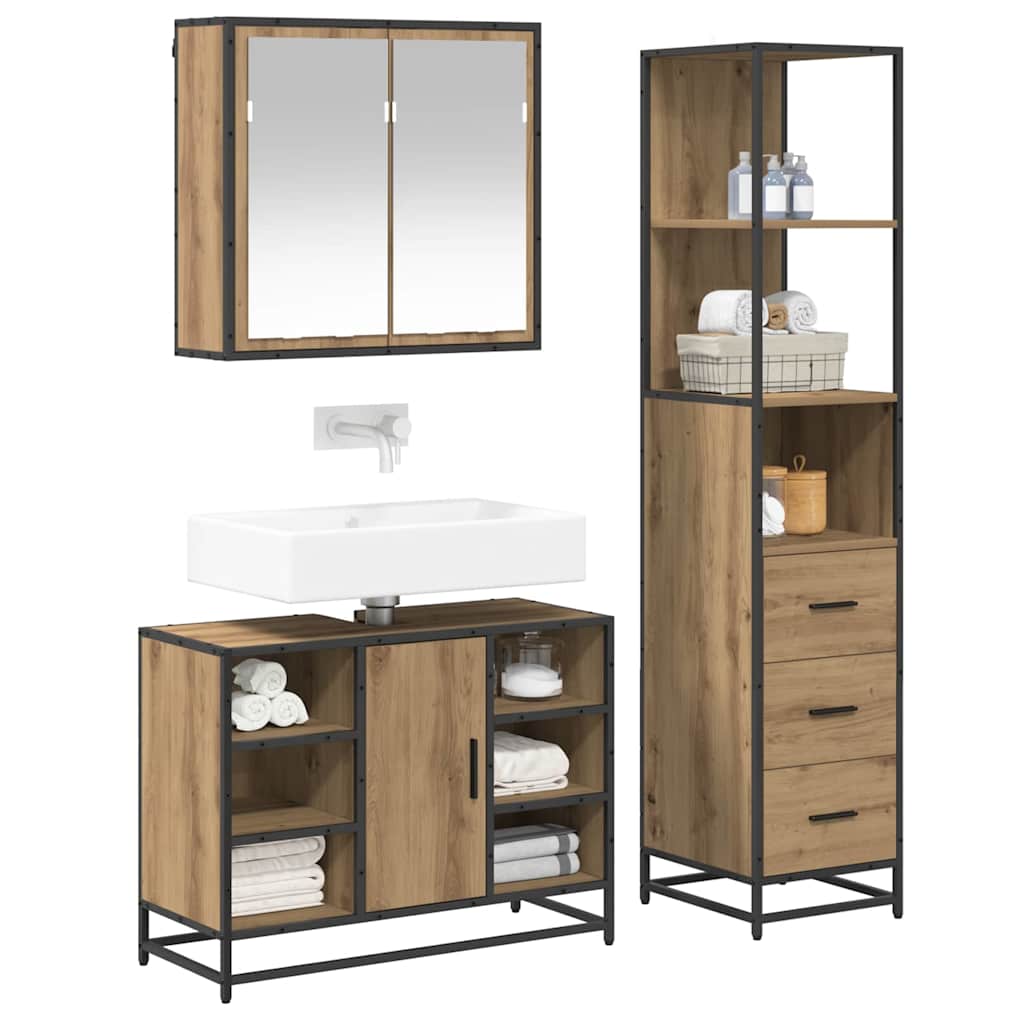 Badezimmermöbel-Set 3 stk. Artisan-Eiche 80 x 33 x 60 cm