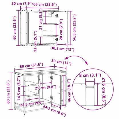 Badezimmermöbel-Set 3 stk. Artisan-Eiche 80 x 33 x 60 cm