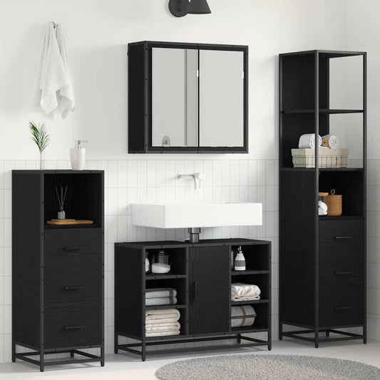 Badezimmermöbel-Set 3 stk. Schwarz Eichen-Optik 80 x 33 x 60 cm