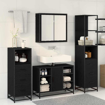 Badezimmermöbel-Set 3 stk. Schwarz Eichen-Optik 80 x 33 x 60 cm