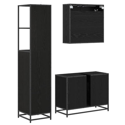 Badezimmermöbel-Set 3 stk. Schwarz Eichen-Optik 80 x 33 x 60 cm