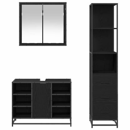 Badezimmermöbel-Set 3 stk. Schwarz Eichen-Optik 80 x 33 x 60 cm