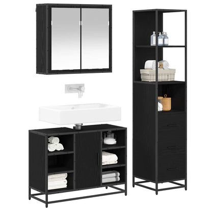 Badezimmermöbel-Set 3 stk. Schwarz Eichen-Optik 80 x 33 x 60 cm
