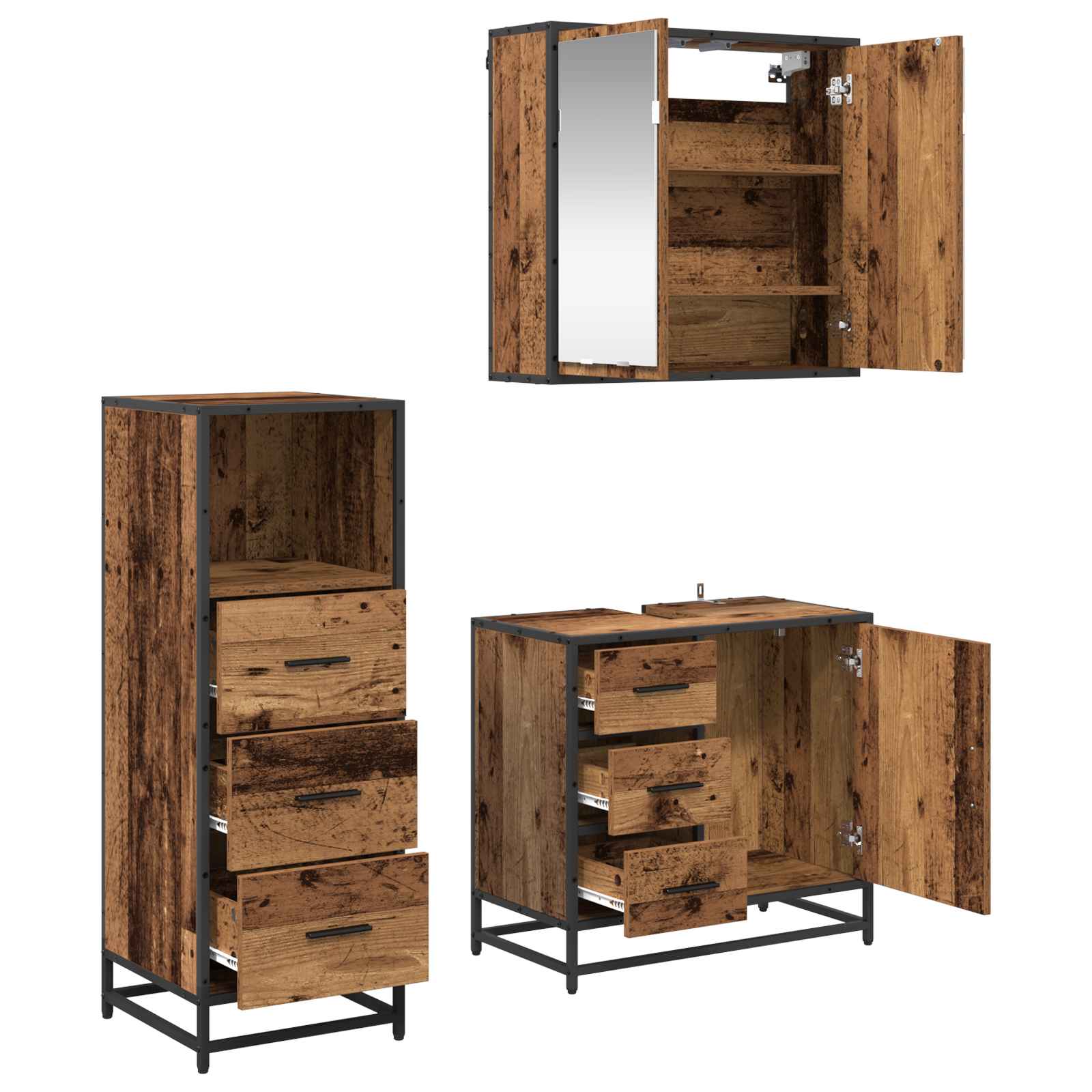 Badezimmermöbel-Set 3 stk. Altholz 35 x 37,5 x 100 cm