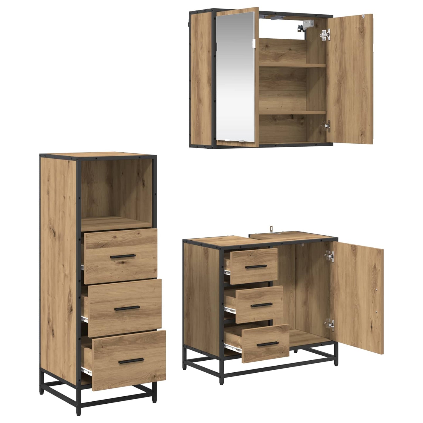 Badezimmermöbel-Set 3 stk. Artisan-Eiche 35 x 37,5 x 100 cm