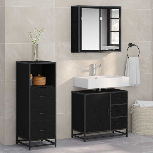 Badezimmermöbel-Set 3 stk. Schwarz Eichen-Optik