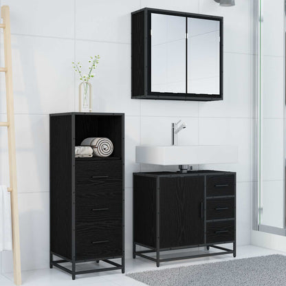 Badezimmermöbel-Set 3 stk. Schwarz Eichen-Optik