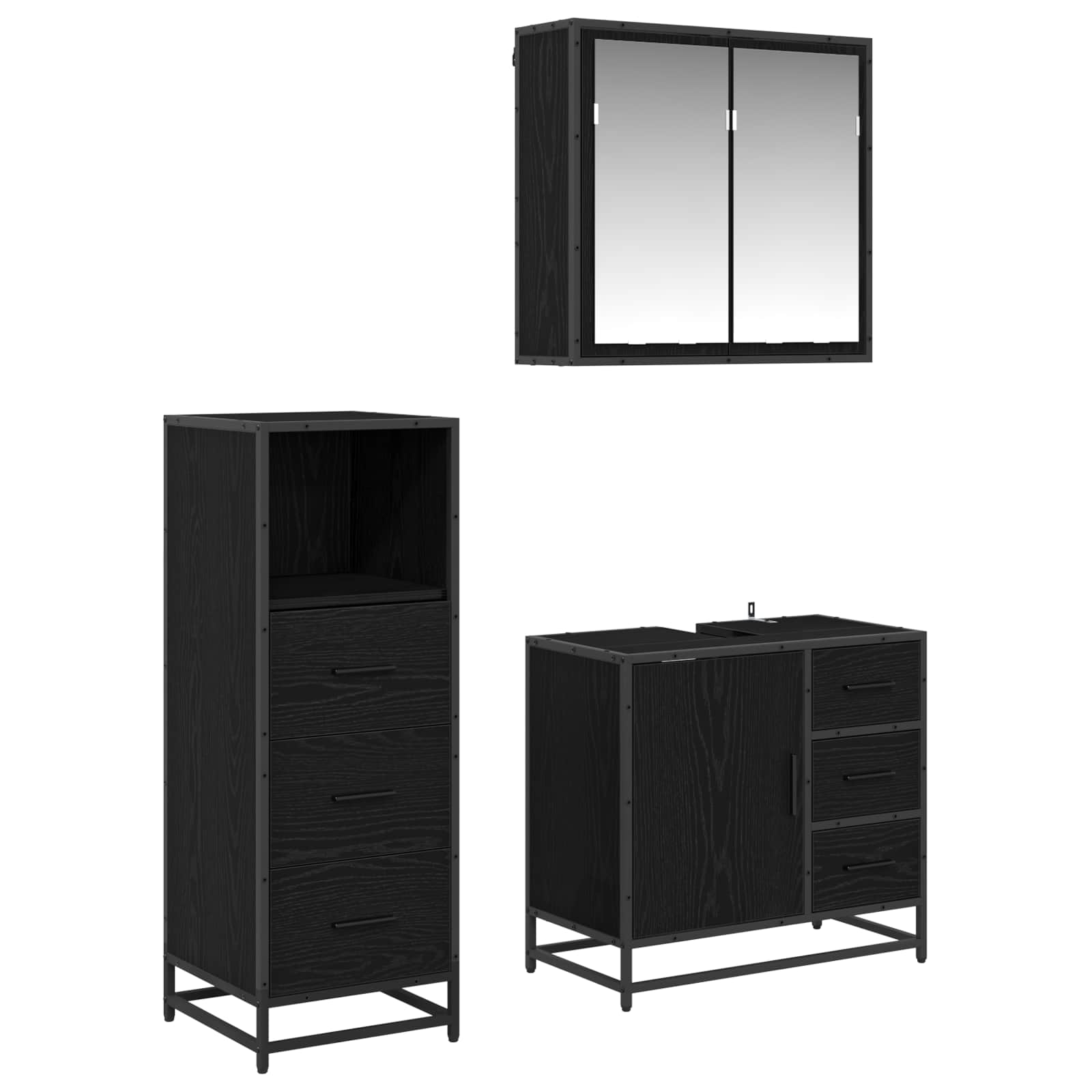 Badezimmermöbel-Set 3 stk. Schwarz Eichen-Optik