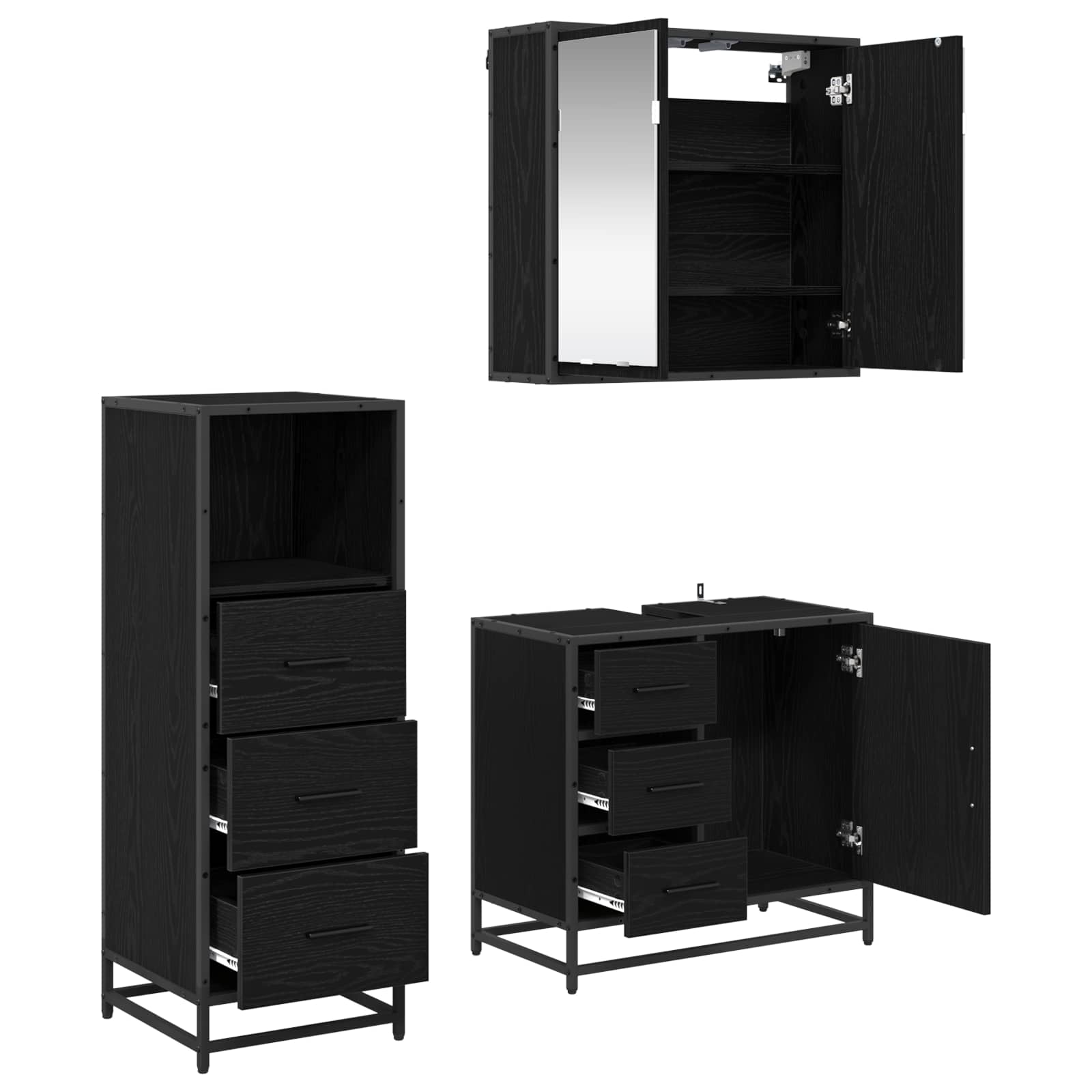 Badezimmermöbel-Set 3 stk. Schwarz Eichen-Optik