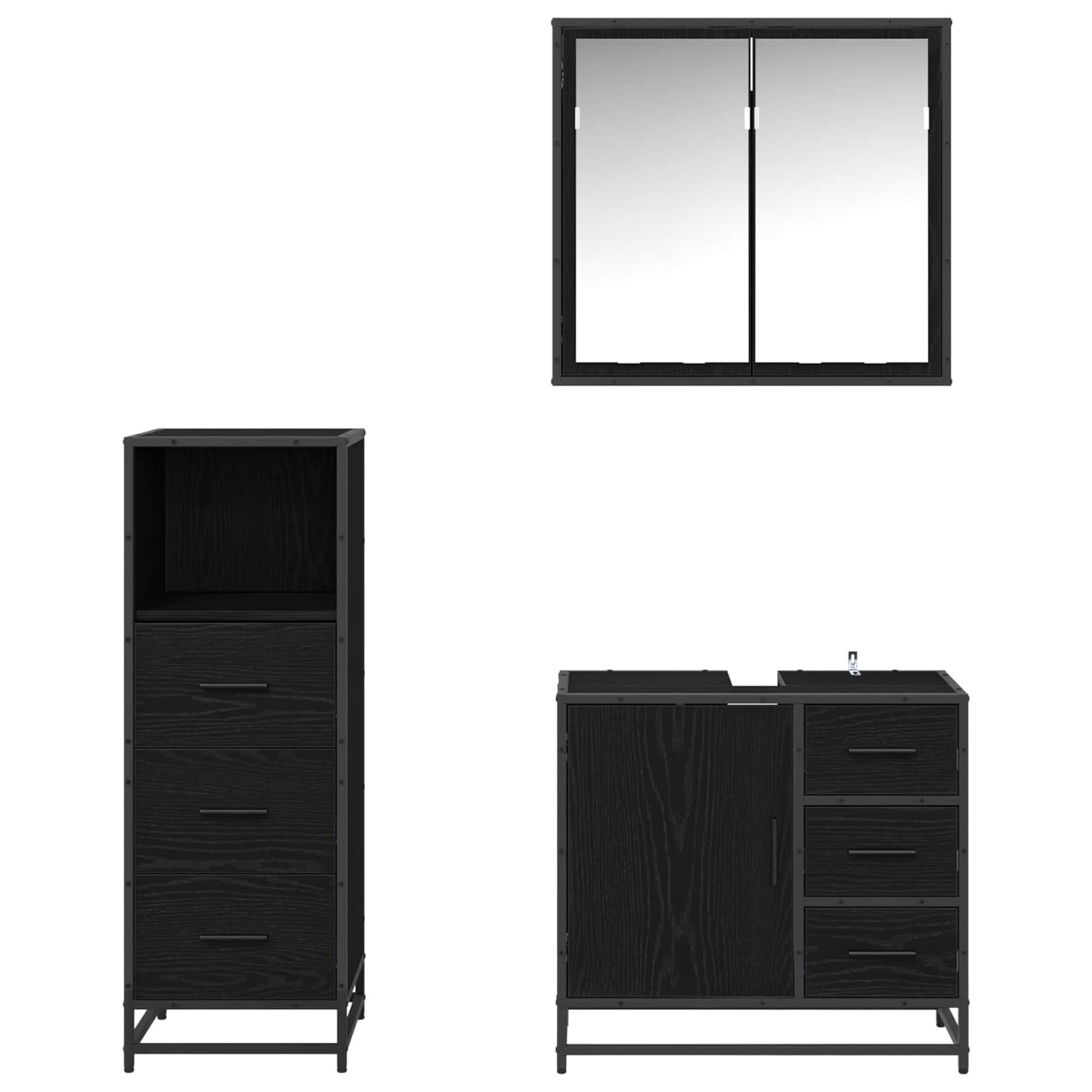 Badezimmermöbel-Set 3 stk. Schwarz Eichen-Optik