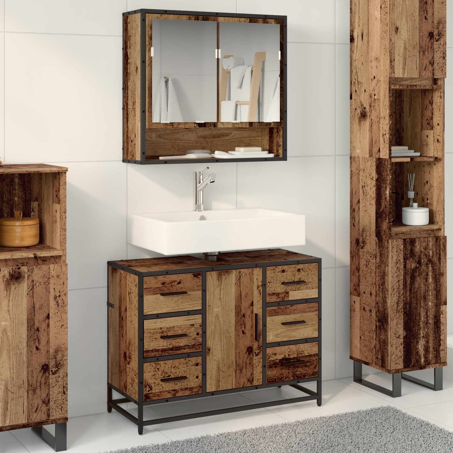 Badezimmermöbel-Set 2 stk. Altholz 80 x 33 x 60 cm