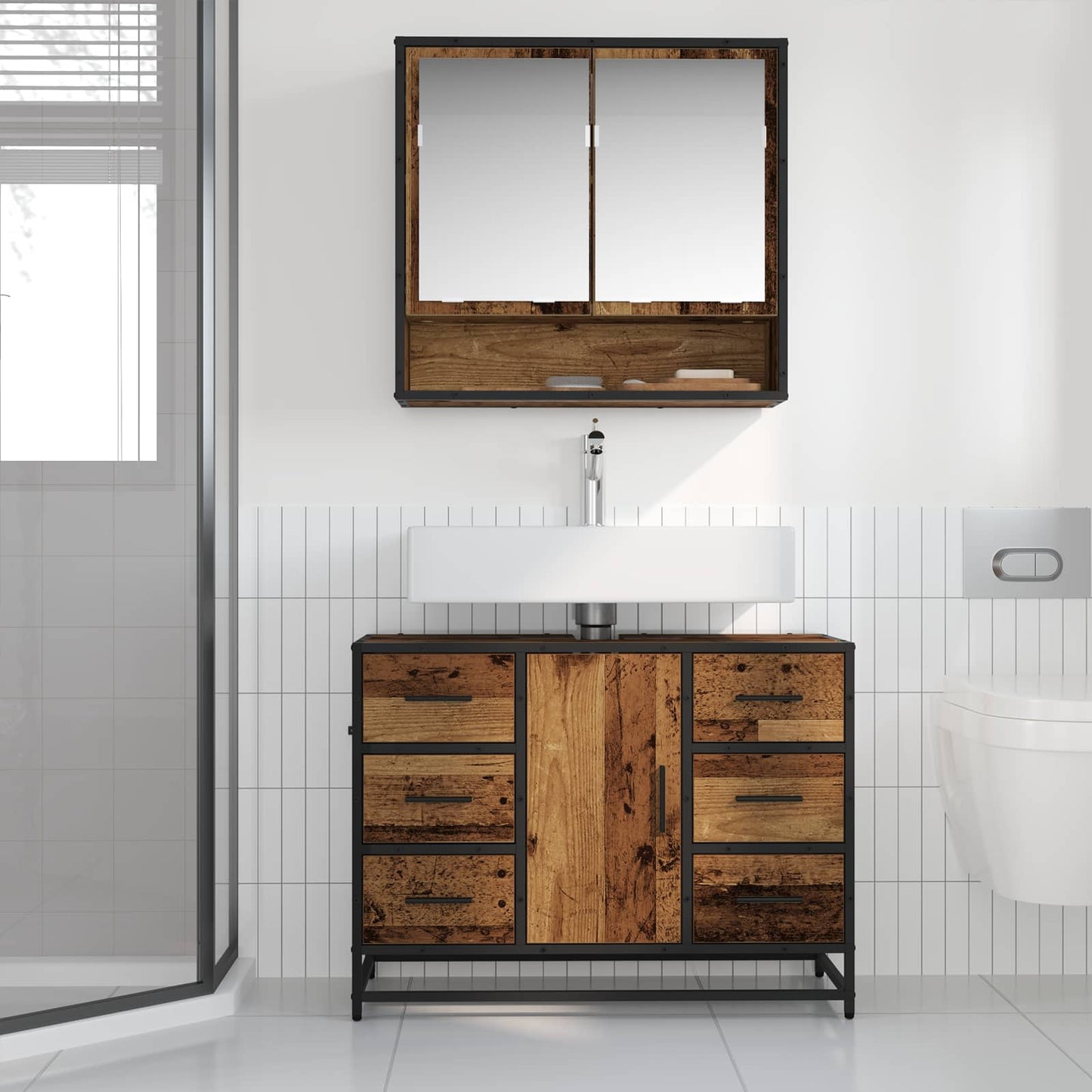Badezimmermöbel-Set 2 stk. Altholz 80 x 33 x 60 cm