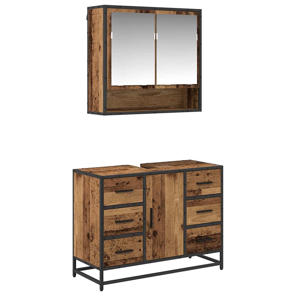 Badezimmermöbel-Set 2 stk. Altholz 80 x 33 x 60 cm