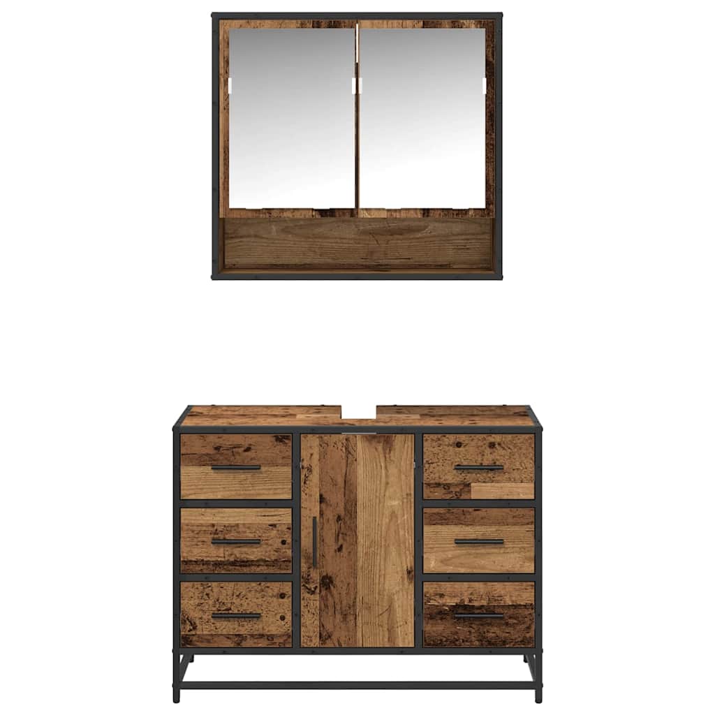 Badezimmermöbel-Set 2 stk. Altholz 80 x 33 x 60 cm