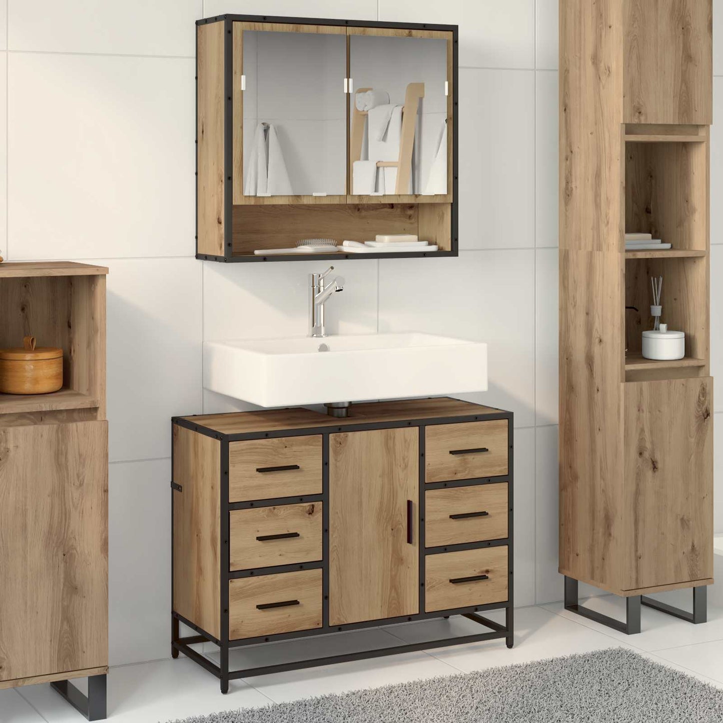 Badezimmermöbel-Set 2 stk. Artisan-Eiche 80 x 33 x 60 cm