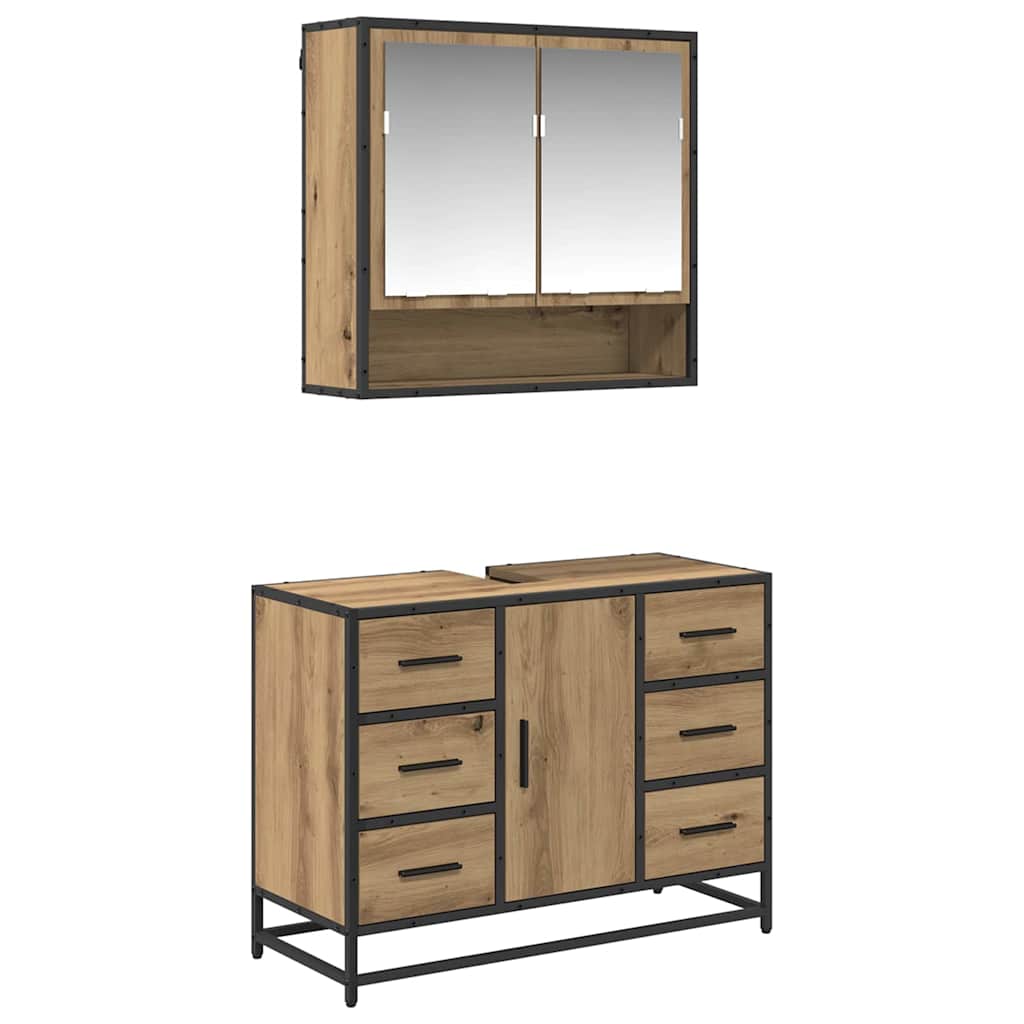 Badezimmermöbel-Set 2 stk. Artisan-Eiche 80 x 33 x 60 cm