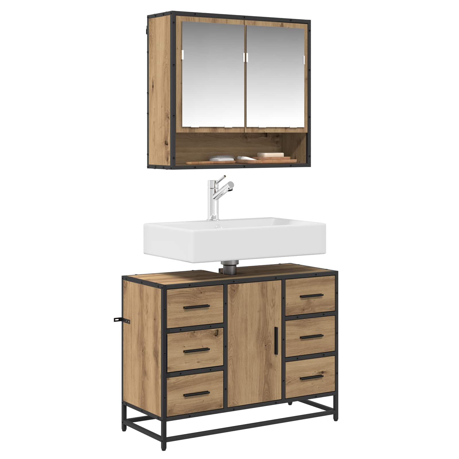 Badezimmermöbel-Set 2 stk. Artisan-Eiche 80 x 33 x 60 cm
