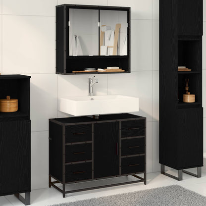 Badezimmermöbel-Set 2 stk. Schwarz Eichen-Optik 80 x 33 x 60 cm