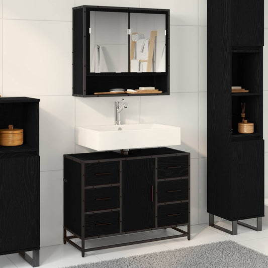 Badezimmermöbel-Set 2 stk. Schwarz Eichen-Optik 80 x 33 x 60 cm