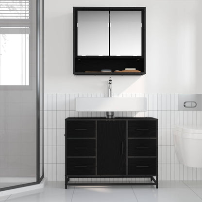 Badezimmermöbel-Set 2 stk. Schwarz Eichen-Optik 80 x 33 x 60 cm